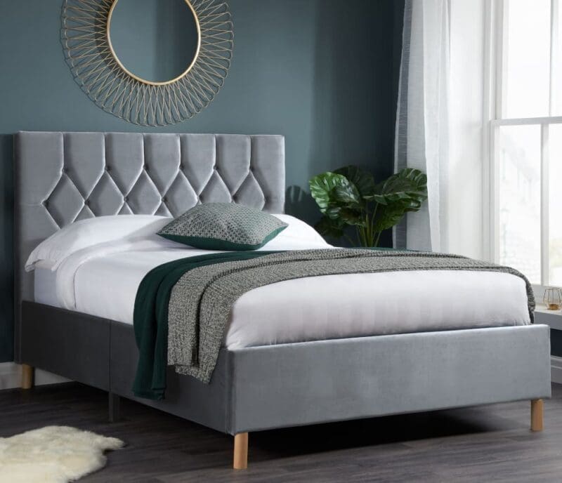 Loxley - Small Double - Grey - Velvet - 4ft - Happy Beds