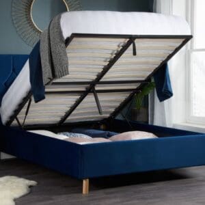 Loxley - Small Double - Ottoman Bed - Blue - Velvet - 4ft - Happy Beds