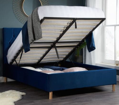 Loxley - Small Double - Ottoman Bed - Blue - Velvet - 4ft - Happy Beds