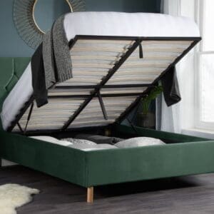 Loxley - Small Double - Ottoman Bed - Green - Velvet - 4ft - Happy Beds