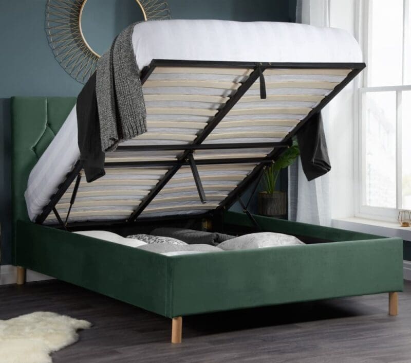 Loxley - Small Double - Ottoman Bed - Green - Velvet - 4ft - Happy Beds