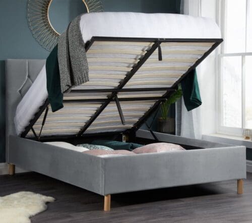 Loxley - Small Double - Ottoman Bed - Grey - Velvet - 4ft - Happy Beds