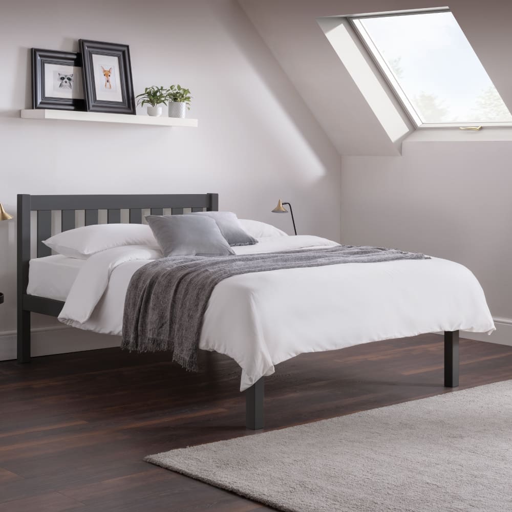 Luna - Double - Dark Grey - Wooden - Low Foot-End Bed 4ft6 - Happy Beds