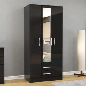 Lynx - 3 Door Combination Mirror Wardrobe - Black - Wooden/Mirror - Happy Beds