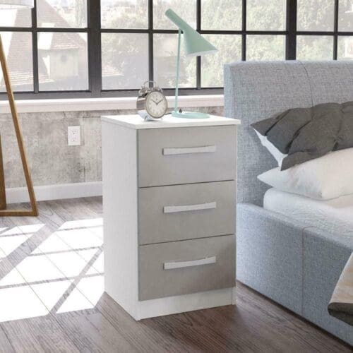 Lynx - 3 Drawer Bedside Table - White/Grey - Wooden - Happy Beds