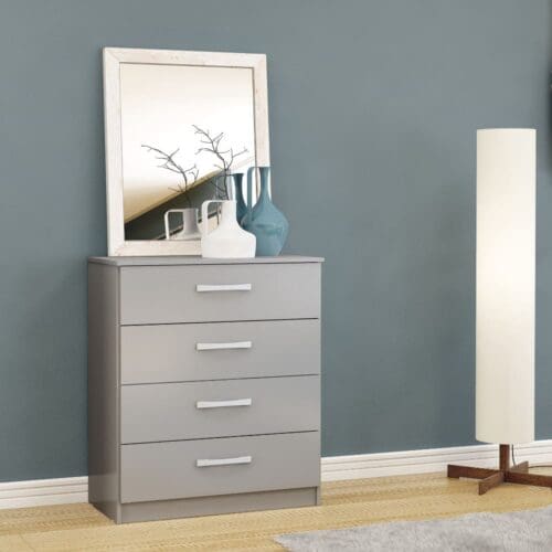 Lynx - 4 Drawer Chest - Grey - Wooden - Happy Beds