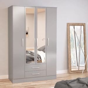 Lynx - 4+2 Drawer Wardrobe With Mirror - Grey - Mirror/Wooden - Happy Beds