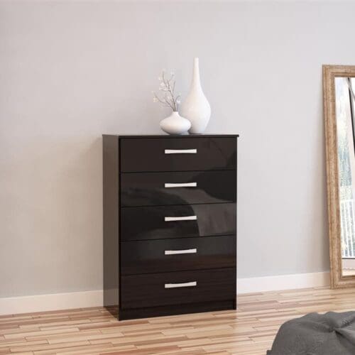 Lynx - 5 Drawer Chest - Black - Wooden - Happy Beds