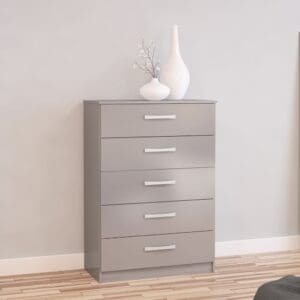 Lynx - 5 Drawer Chest - Grey - Wooden - Happy Beds