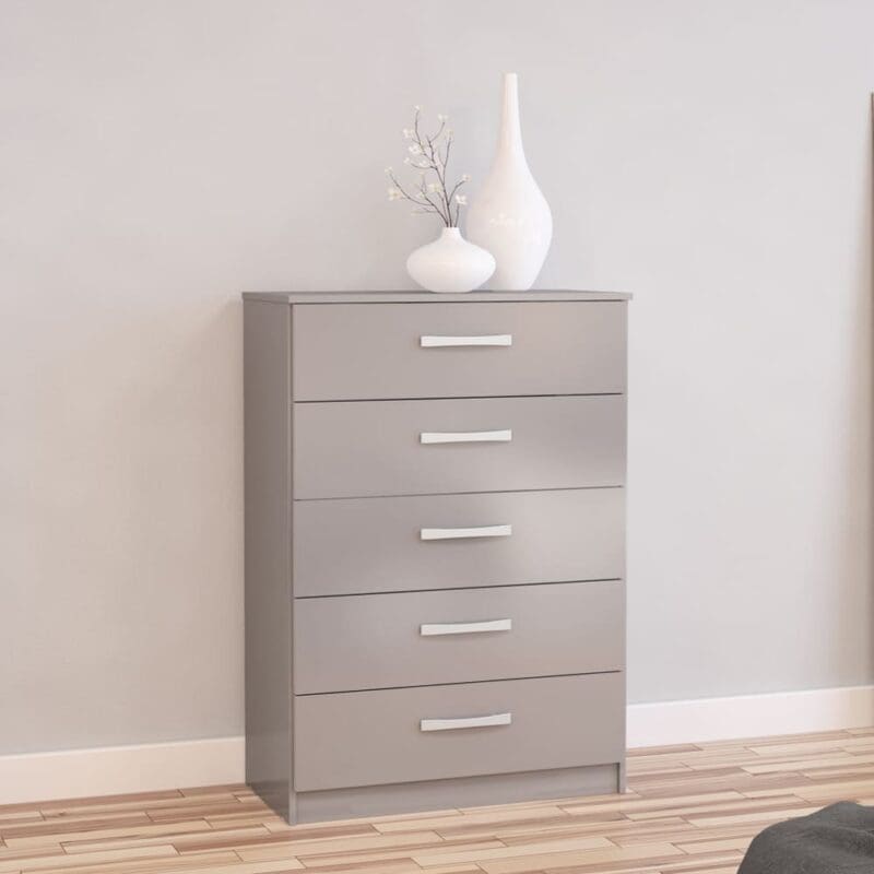 Lynx - 5 Drawer Chest - Grey - Wooden - Happy Beds