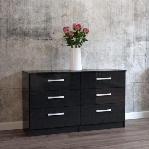 Lynx - 6 Drawer Chest - Black - Wooden - Happy Beds