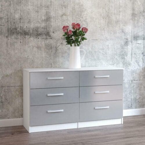 Lynx - 6 Drawer Chest - White/Grey - Wooden - Happy Beds