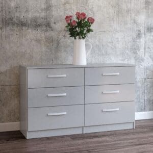 Lynx - 6 Drawer Wide Chest - Grey - Wooden - Happy Beds