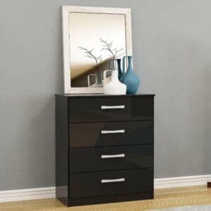 Lynx - Gloss 4 Drawer Chest - Black - Wooden - Happy Beds