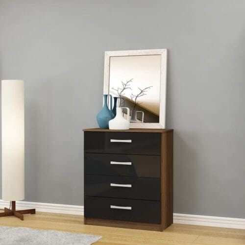 Lynx - Gloss 4 Drawer Chest - Walnut/Black - Wooden - Happy Beds