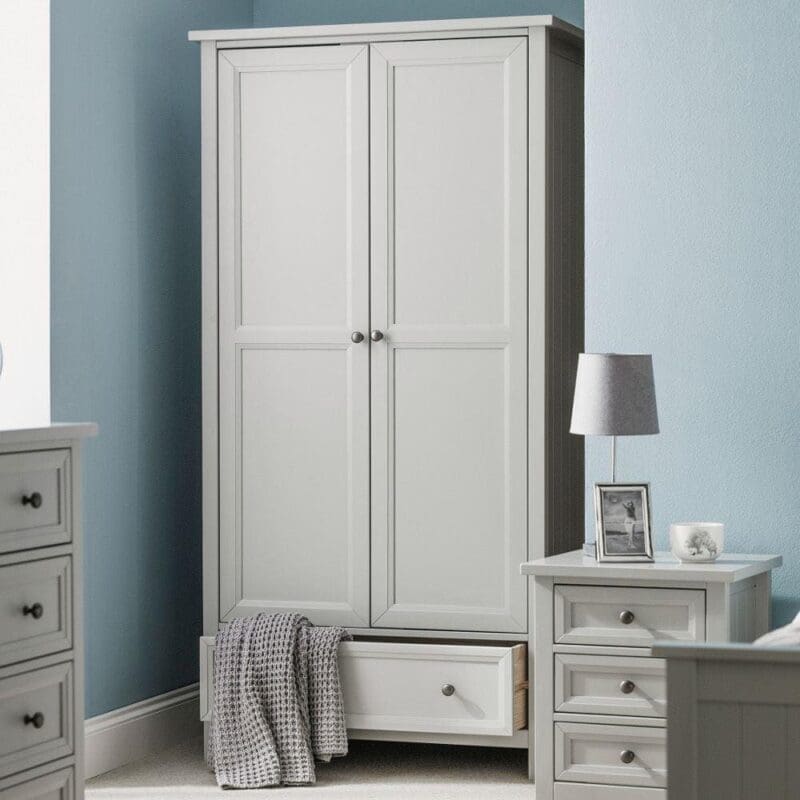 Maine - 2 Door Combination Wardrobe - Dove Grey - Wooden - Happy Beds