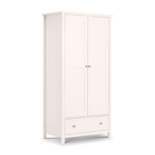 Maine - 2 Door Combination Wardrobe - White - Wooden - Happy Beds