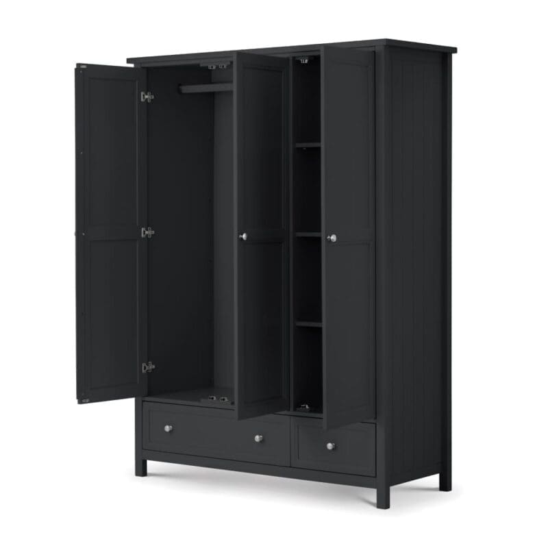 Maine - 3 Door Combination Wardrobe - Dark Grey - Wooden - Happy Beds