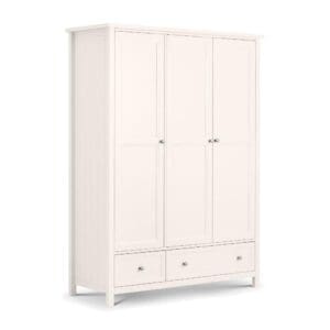 Maine - 3 Door Combination Wardrobe - White - Wooden - Happy Beds