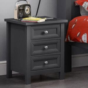 Maine - 3 Drawer Bedside Table - Dark Grey - Wooden - Happy Beds