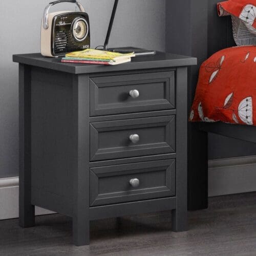 Maine - 3 Drawer Bedside Table - Dark Grey - Wooden - Happy Beds