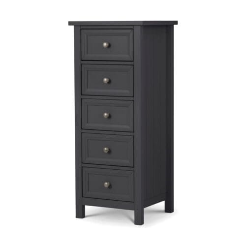 Maine - 5 Drawer Tall Chest - Dark Grey - Wooden - Happy Beds