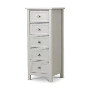 Maine - 5 Drawer Tall Chest - Dove Grey - Wooden - Happy Beds