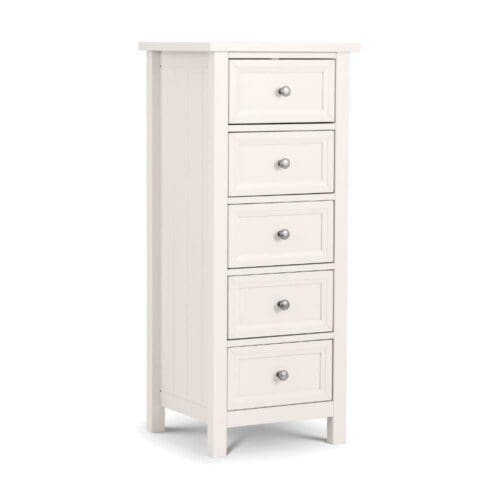 Maine - 5 Drawer Tall Chest - White - Wooden - Happy Beds