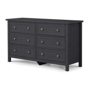 Maine - 6 Drawer Wide Chest - Dark Grey - Wooden - Happy Beds