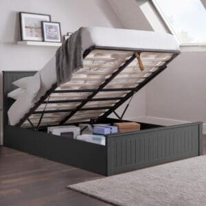 Maine - Double - Ottoman Storage Bed - Dark Grey - Wooden - 4ft6 - Happy Beds