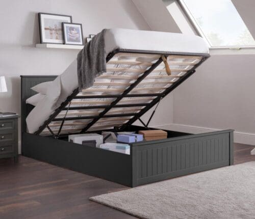 Maine - Double - Ottoman Storage Bed - Dark Grey - Wooden - 4ft6 - Happy Beds