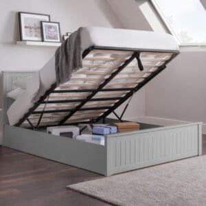 Maine - Double - Ottoman Storage Bed - Light Grey - Wooden - 4ft6 - Happy Beds