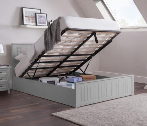 Maine - Double - Ottoman Storage Bed - Light Grey - Wooden - 4ft6 - Happy Beds