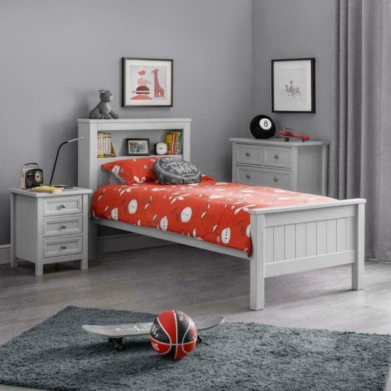 Maine - Single - Kids Bookcase Bed - Light Grey - Wood - 3ft - Happy Beds