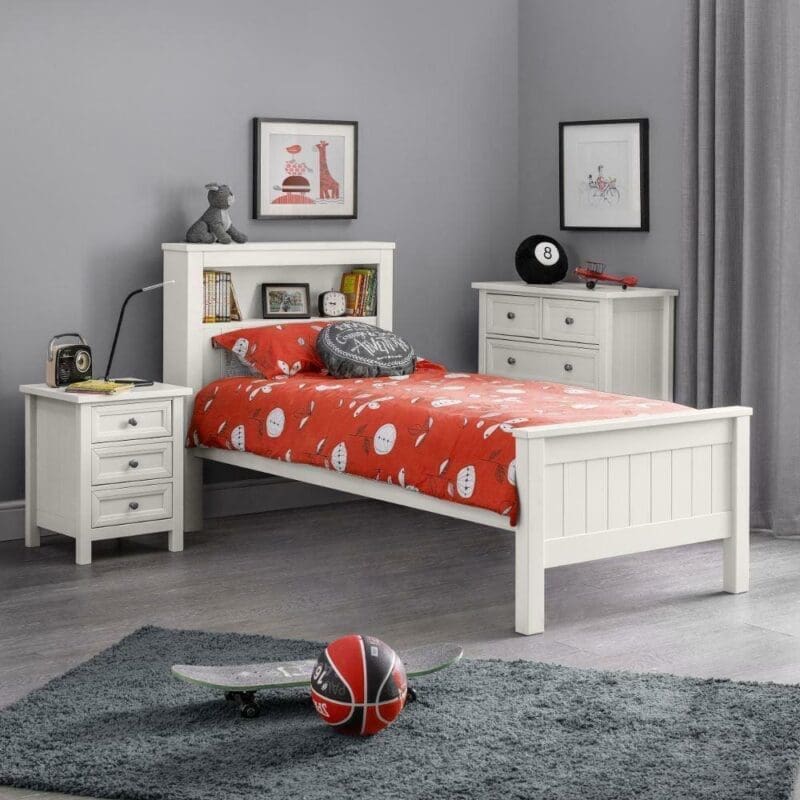 Maine - Single - Kids Bookcase Bed - White - Wood - 3ft - Happy Beds