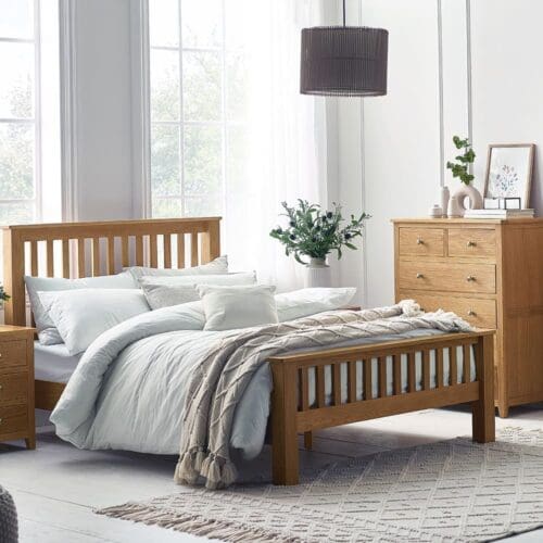 Mallory - Double - High Footend Bed - Oak - Wood - 4ft6 - Happy Beds