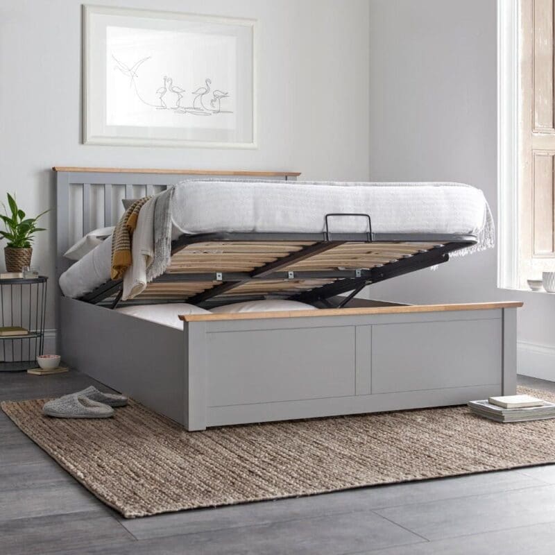 Malmo - King Size - Ottoman Bed - Grey - Wood - King - Happy Beds