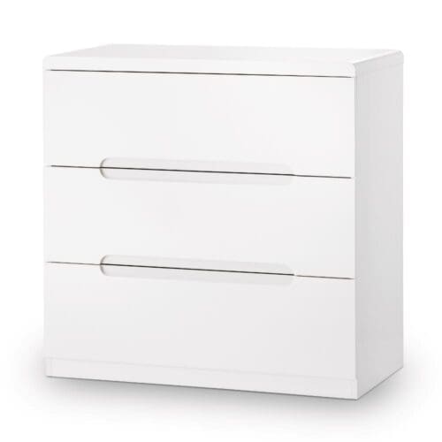 Manhattan - Gloss 3 Drawer Chest - White - Wooden - Happy Beds