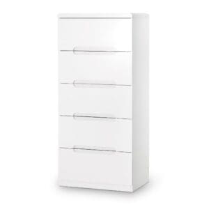 Manhattan - Gloss 5 Drawer Narrow Chest - White - Wooden - Happy Beds