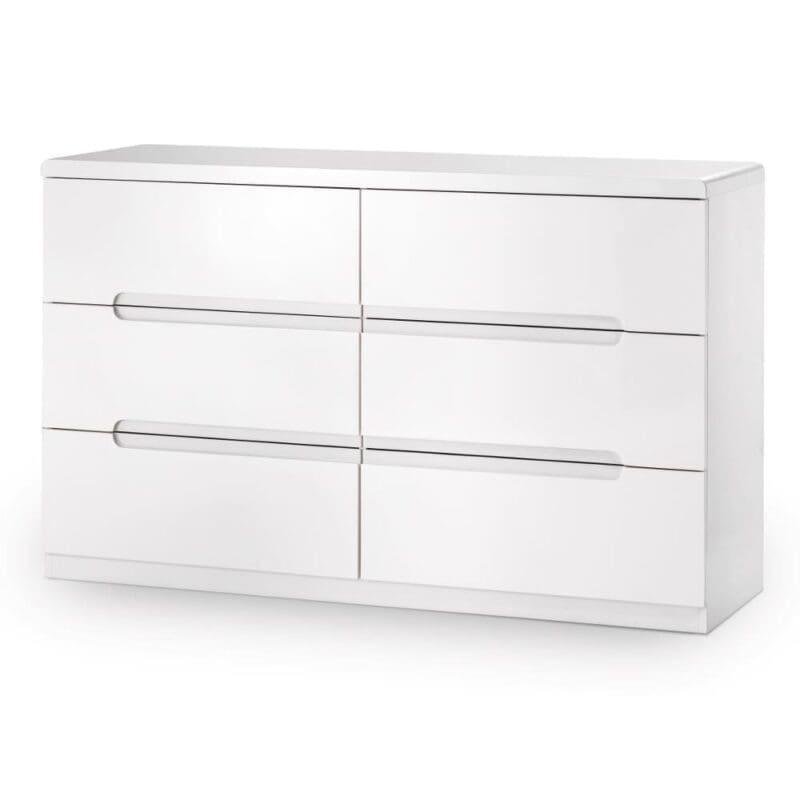 Manhattan - Gloss 6 Drawer Wide Chest - White - Wooden - Happy Beds