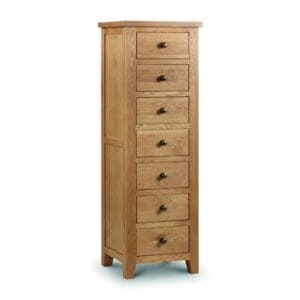 Marlborough - 7 Drawer Narrow Chest - Oak - Wooden - Happy Beds