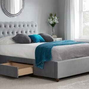 Marlow - King Size - 2 Drawer Storage Bed - Grey - Velvet - 5ft - Happy Beds