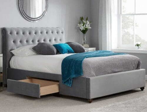 Marlow - King Size - 2 Drawer Storage Bed - Grey - Velvet - 5ft - Happy Beds