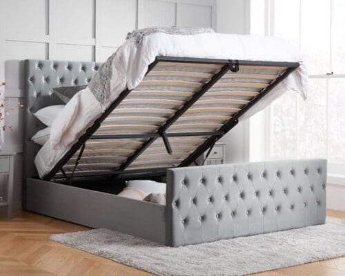 Marquis - Double - Ottoman Bed - Grey - Velvet - 4ft6 - Happy Beds