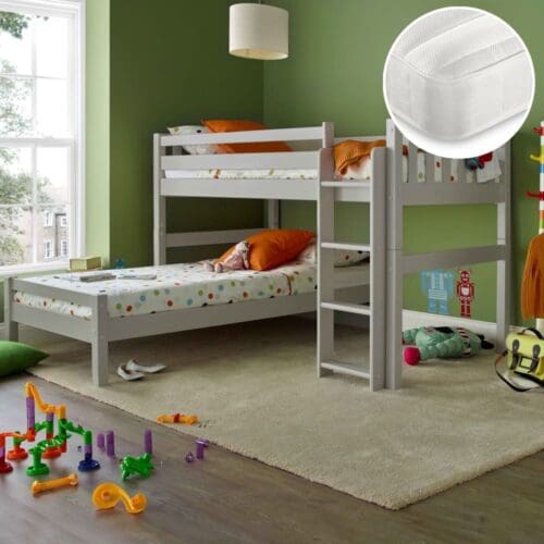 Max/Theo - Single - 6-in-1 Combination Bed and Pocket Spring Mattress Included - Dove Grey/White - Wooden/Fabric - 3ft - Happy Beds