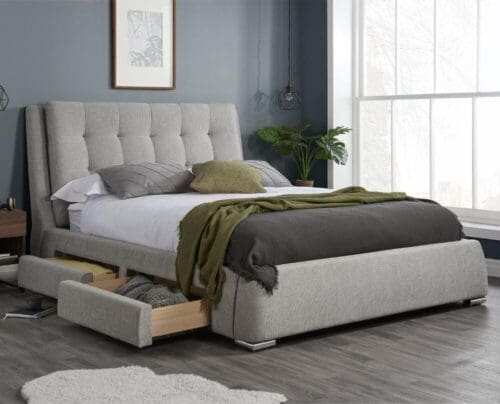 Mayfair - King Size - 4-Drawer Storage Bed - Grey - Fabric - 5ft - Happy Beds