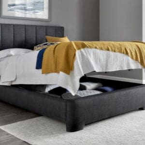 Medburn - Double - Ottoman Storage Bed - Dark Grey - Fabric - 4ft6 - Happy Beds