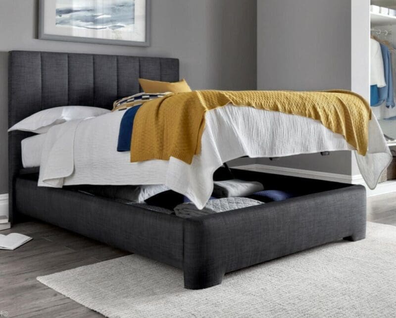 Medburn - Double - Ottoman Storage Bed - Dark Grey - Fabric - 4ft6 - Happy Beds