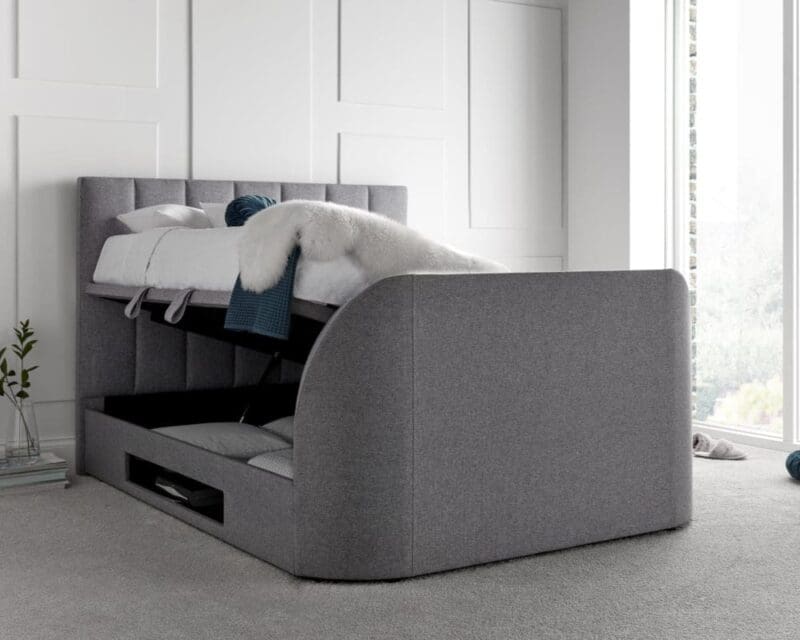 Medburn - Double - Ottoman Storage Bed - Light Grey - Fabric - 4ft6 - Happy Beds