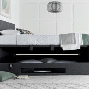 Medburn - Double - Ottoman Storage Bed - Slate Grey - Fabric - 4ft6 - Happy Beds